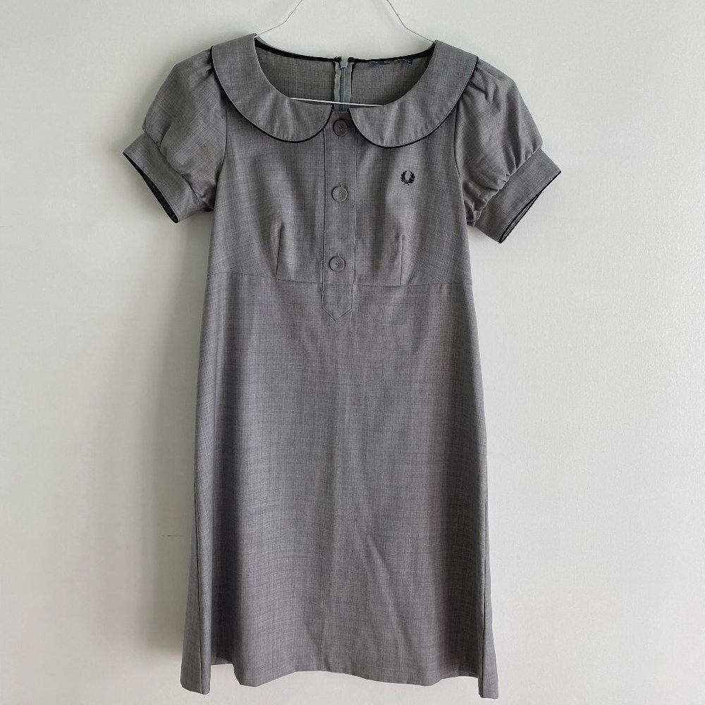 Fred Perry wool grey mini winter falldress with puffer sleeve - read description